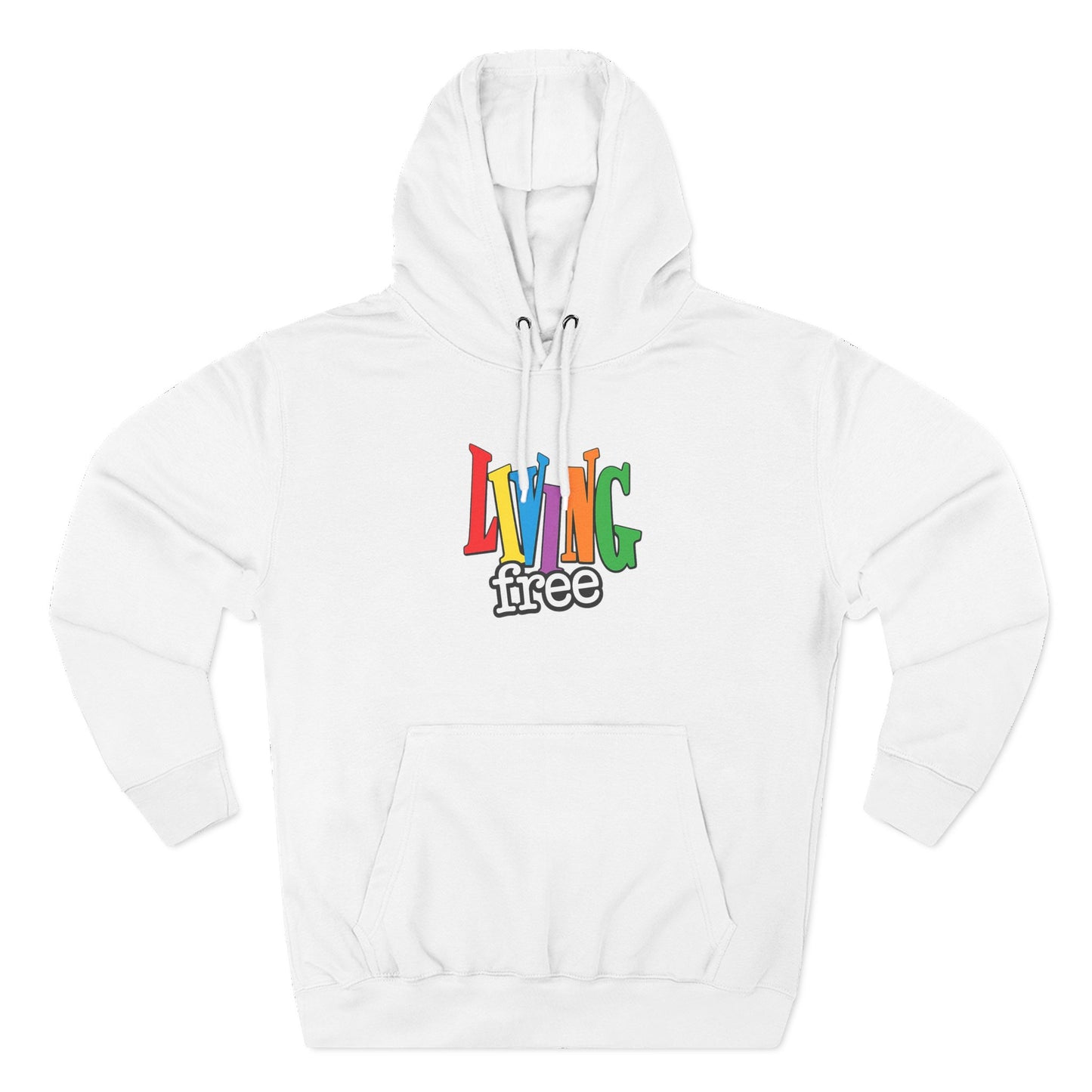 Living Free Colorblock Hoodie — Retro Rainbow Graphic Pullover