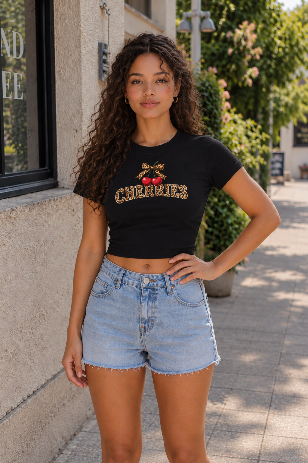 black,Tees,Tee,cherries,leopard,bodycon,juniors,women,girls,graphic,red,brown,green