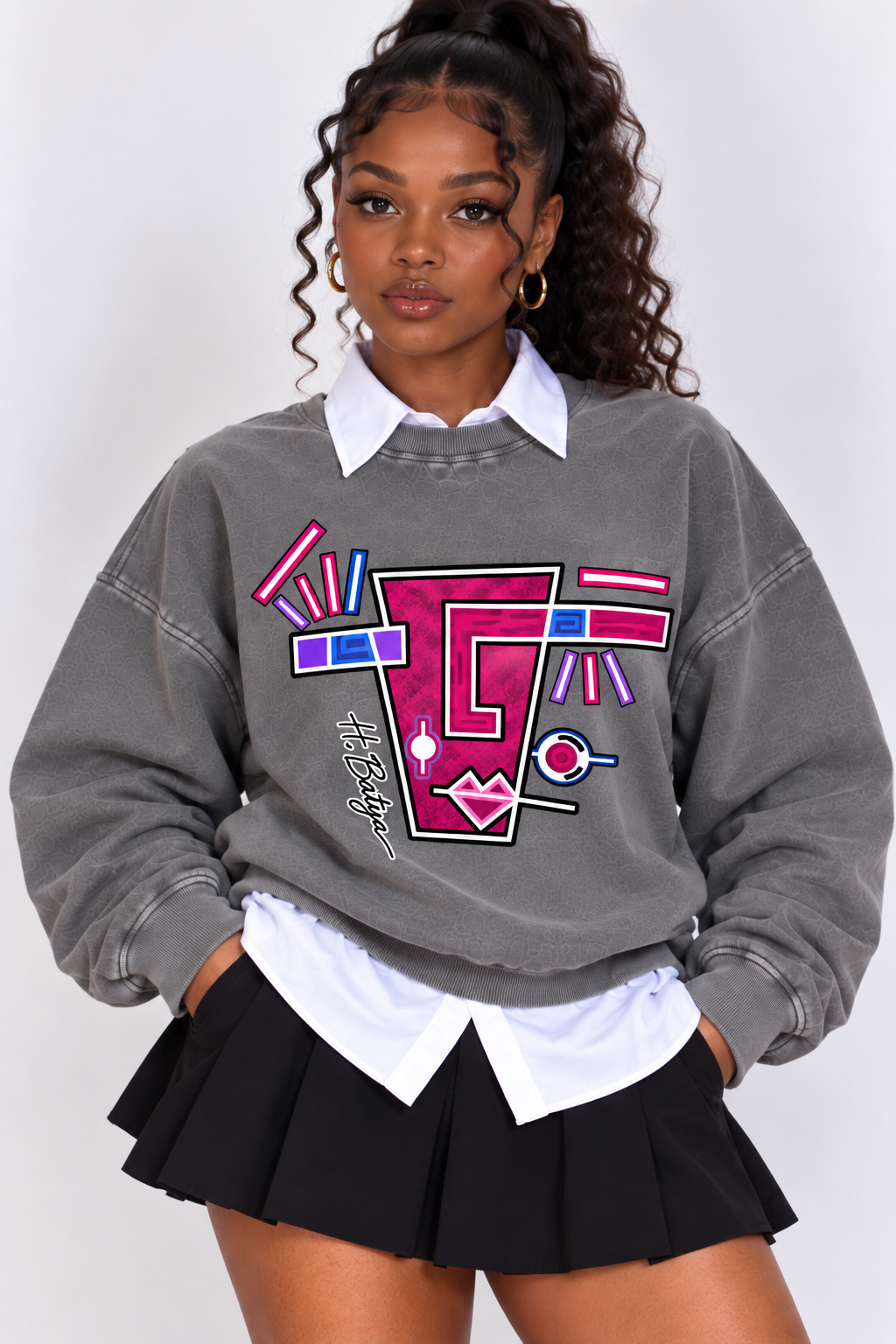 Artsy,sweatshirts,sweatshirt,gray,art,hbatya,abstract,pink,purple,black,white,casual,streetwear,unisex,men,women,vintage,face,cozy,trendy