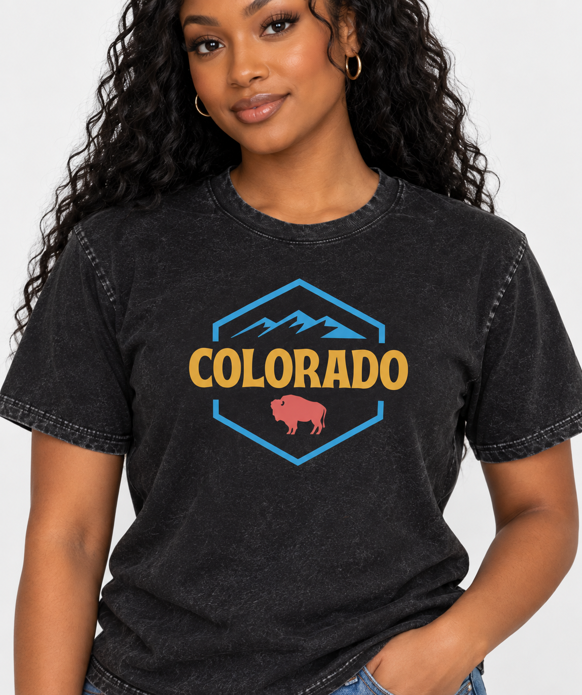 Black,blue,pink,yellow,Tee,Tees,unisex,colorado,bison,mountains,girls,boys,women,men,youth,juniors,outdoors,outdoorsy,salmon,retro,hiking