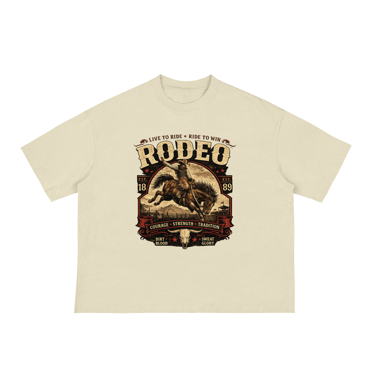 Tee,Tees,boxy,unisex,men,women,girls,boys,juniors,orange,rodeo,country,1889,horse,cowboy,red,tan,black,brown,apricot