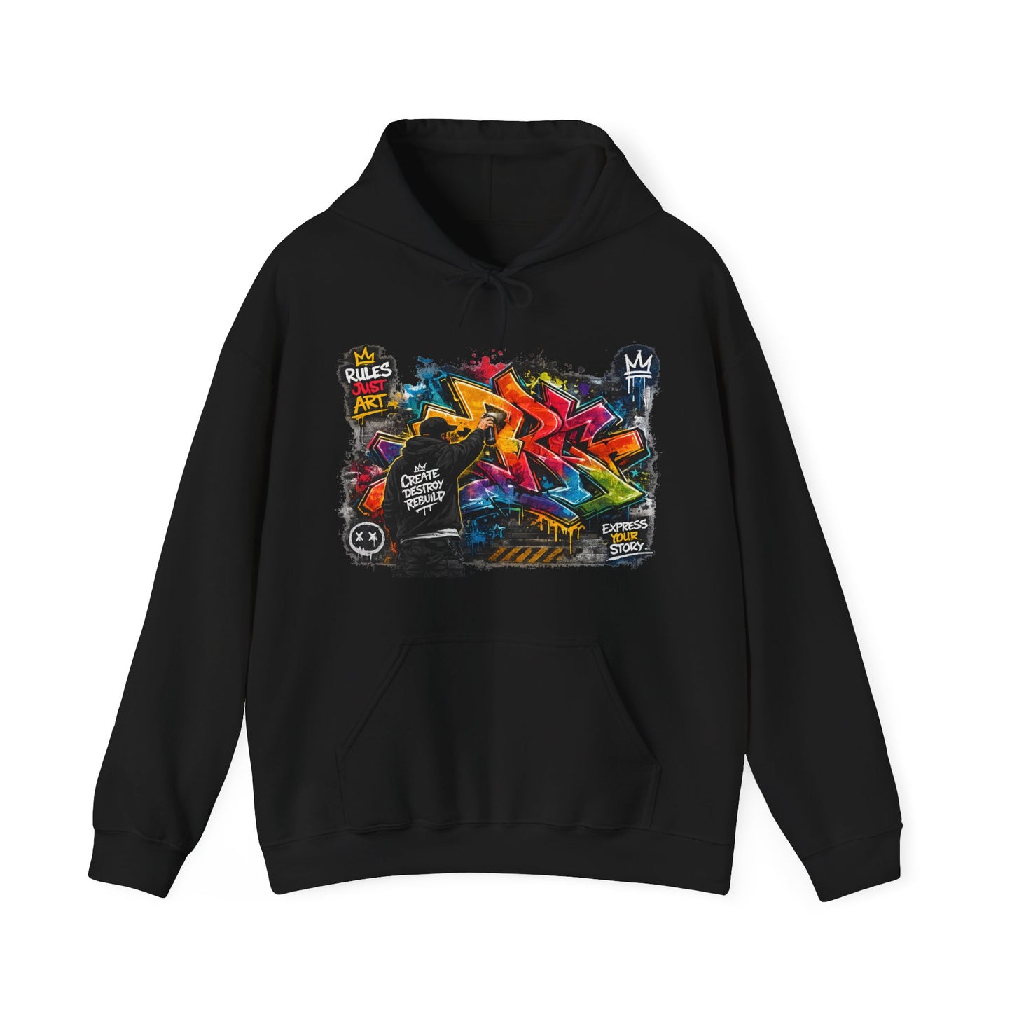 Rebel Graffiti Graphic Hoodie – Y2K Skate-Core Pullover