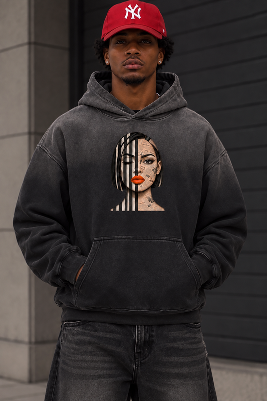 Edgy,trendy,unisex,Hoodie,Hoodies,black,red,white,streetwear,men,women,casual,artsy,newspaper,woman,female,Faded,vintage,distressed,retro