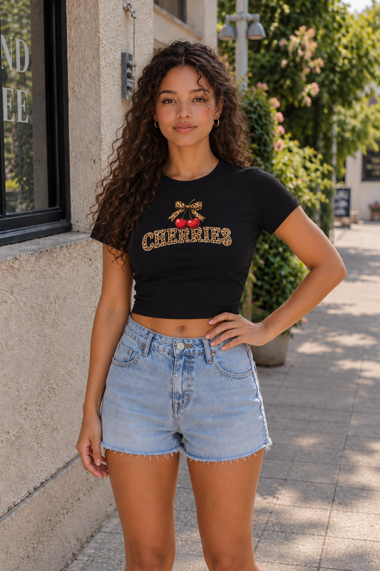 black,Tees,Tee,cherries,leopard,bodycon,juniors,women,girls,graphic,red,brown,green