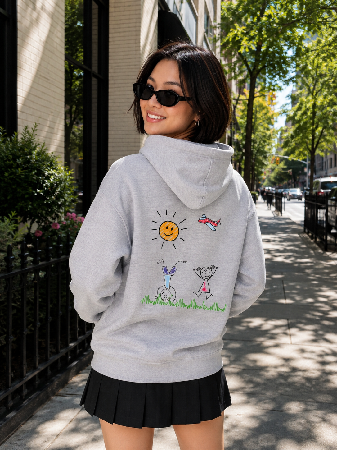 Childish Doodle Graphic Hoodie - Cute Hand Drawn Aesthetic Pullover