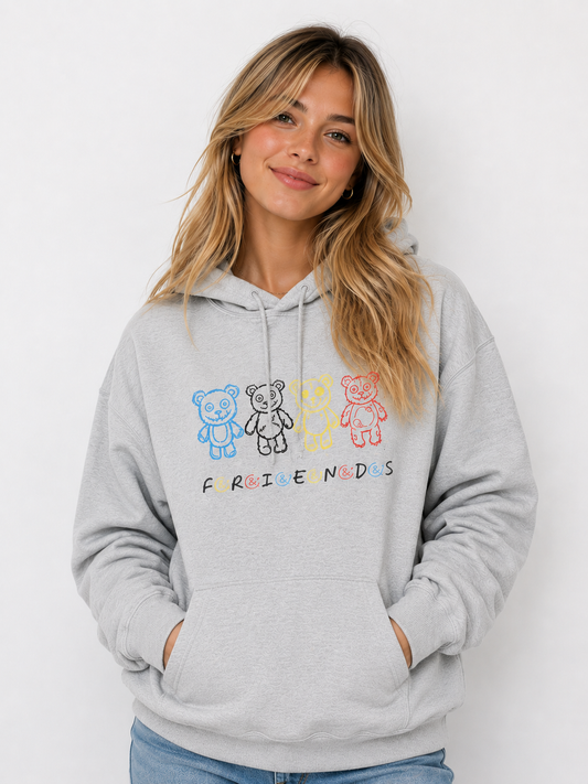Four Bear Friends Streetwear Hoodie – Trendy Y2K Teddy Graphic Shirt
