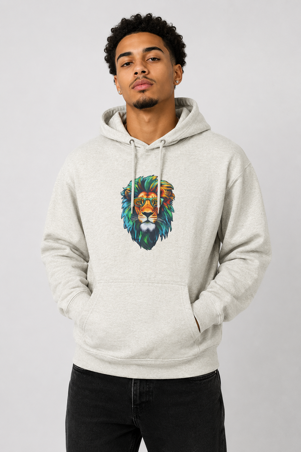 Intelligent Lion Graphic Hoodie – Futuristic Cyber-Grunge Streetwear