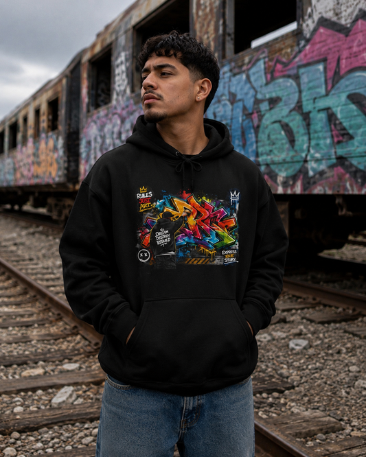 Rebel Graffiti Graphic Hoodie – Y2K Skate-Core Pullover