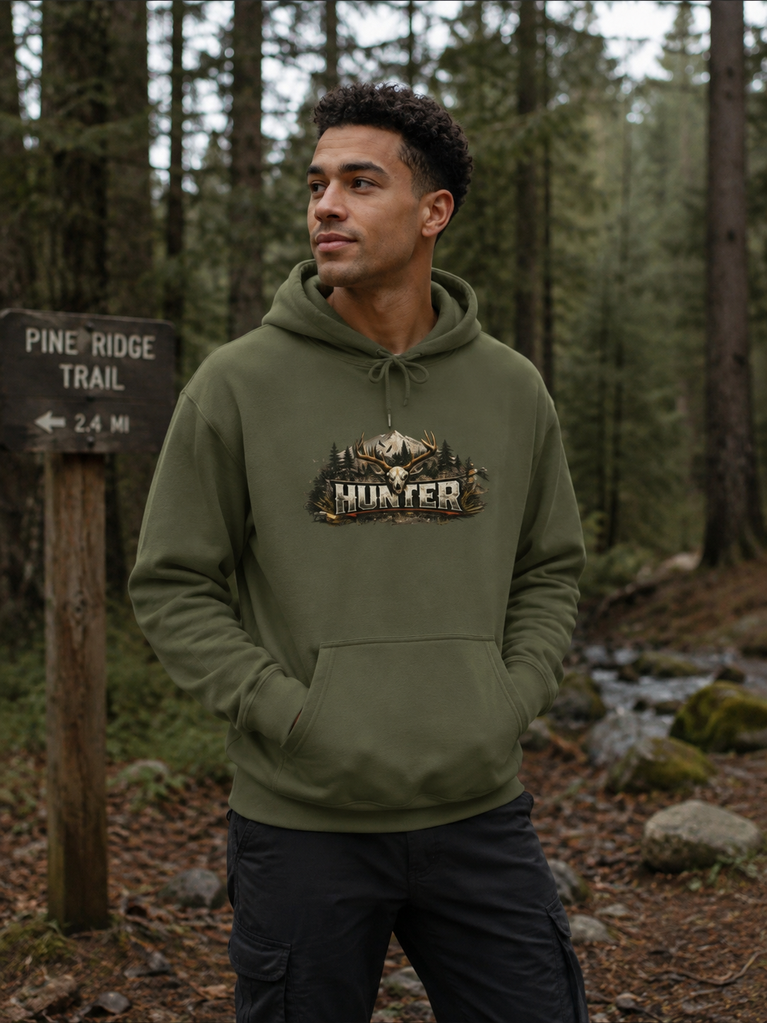 Vintage Outdoorsman Hoodie - Wild Mountain Graphic Pullover