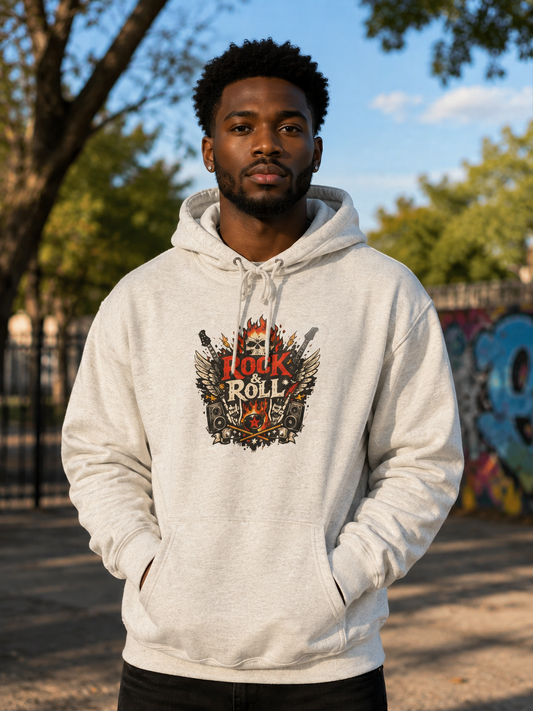 Vintage Rock Crest Hoodie - Y2K Flame Guitar