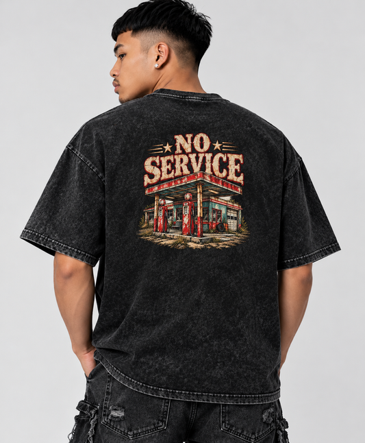 No Service  Vintage Gas Station Oversized Snow Washed Tee