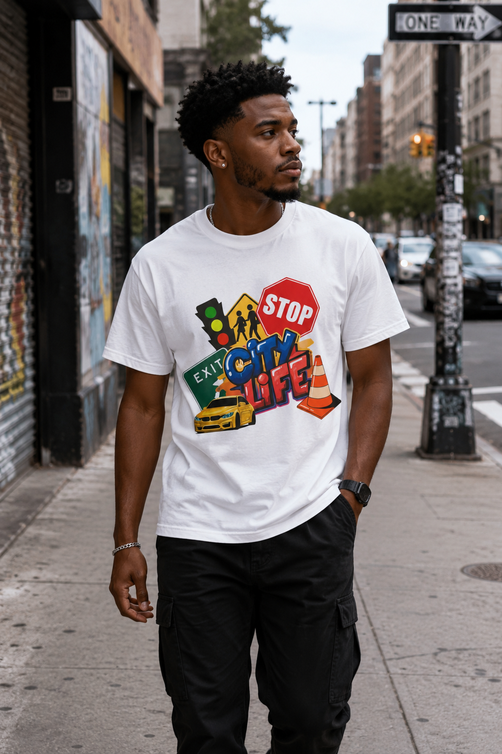red,black,green,blue,orange,white,colorful,Tees,Tee,signs,car,cone,city,unisex,men,women,girls,boys,street