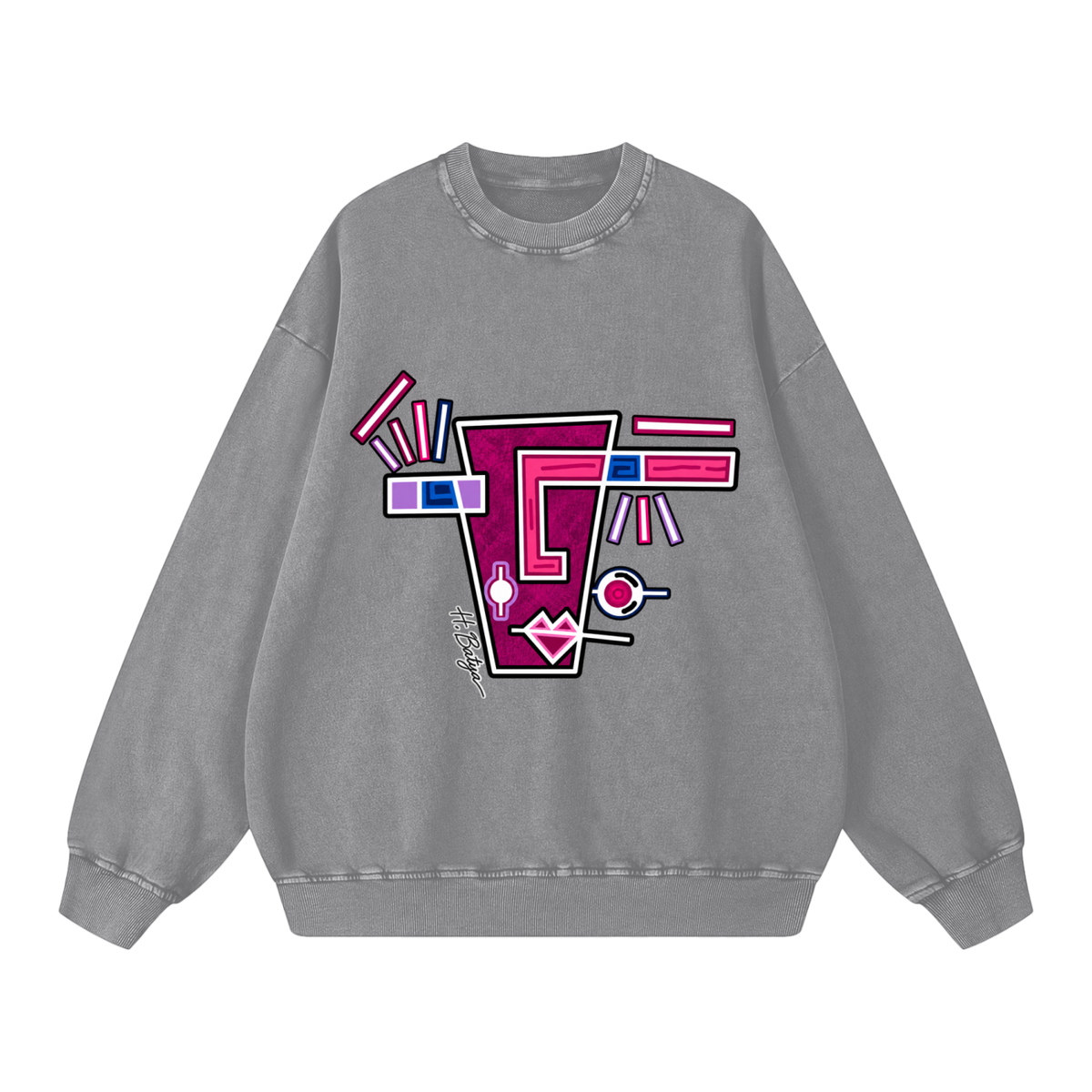Artsy,sweatshirts,sweatshirt,gray,art,hbatya,abstract,pink,purple,black,white,casual,streetwear,unisex,men,women,vintage,face,cozy,trendy