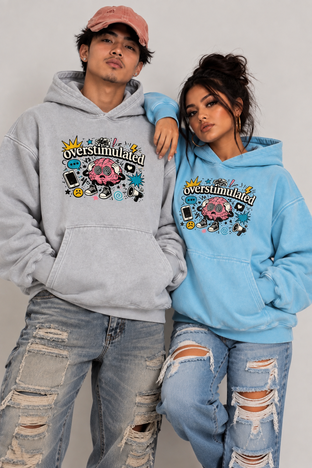 Overstimulated,blue,gray,distressed,pink,black,yellow,white,unisex,men,women,Hoodie,Hoodies,streetwear,faded,trendy,mental,mindset