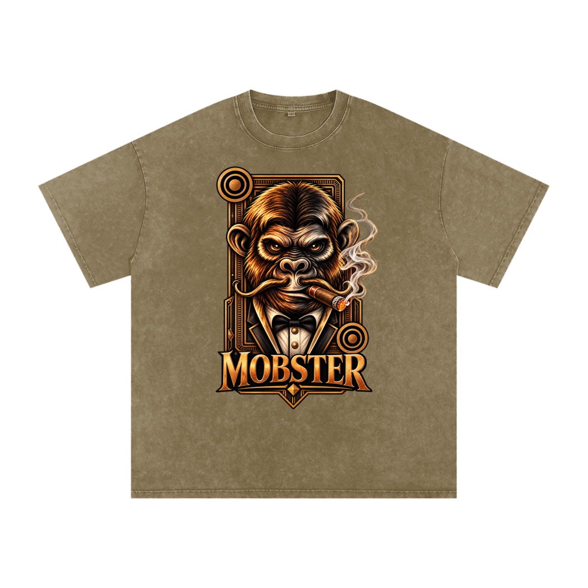 brown,unisex,Tees,Tee,black,orange,gold,yellow,mob,mobster,chimpanzee,cigar,men,women,vintage,gray,green