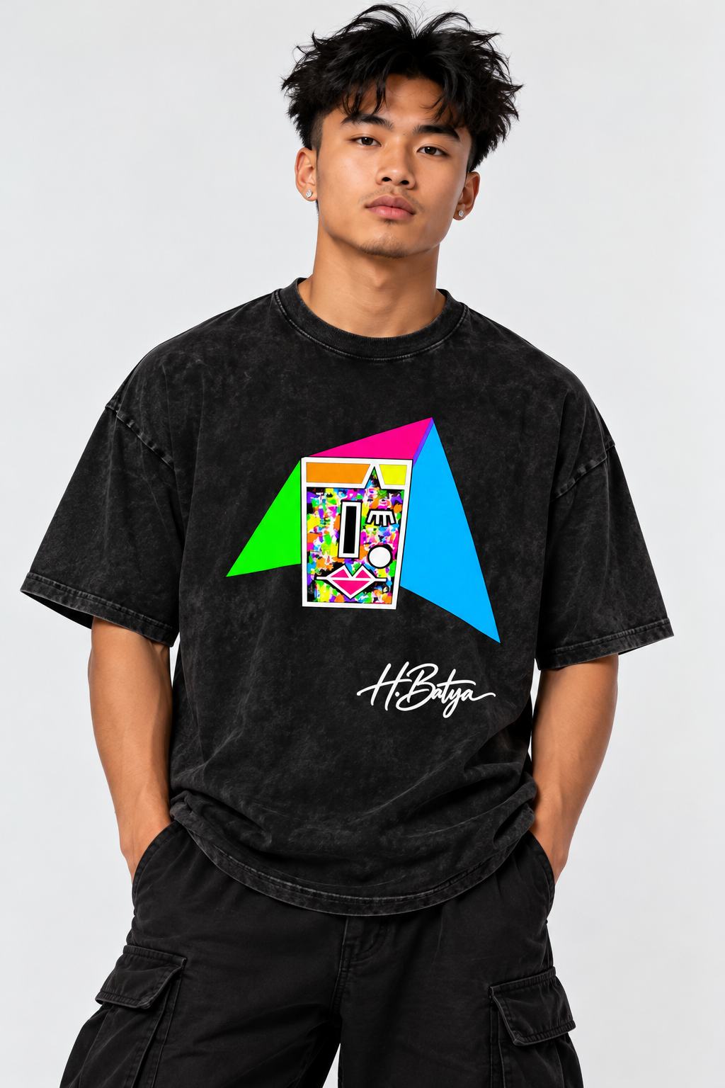 Neon Bob Abstract Expressions Snow Washed Oversized Tee- Original Art by Hadassah Batya