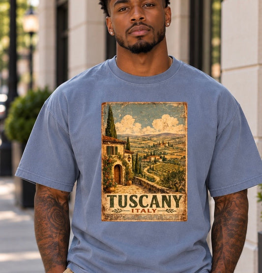 Gray,blue,Tuscany,unisex,Tees,Tee,men,women,vacation,travel,vintage,retro,casual