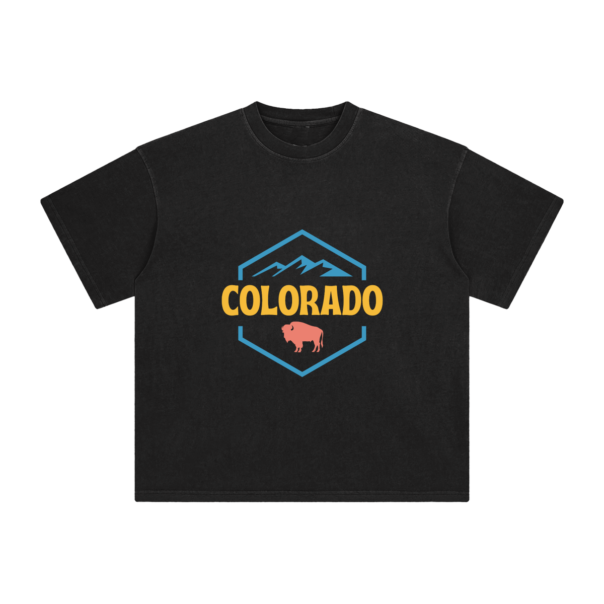 Black,blue,pink,yellow,Tee,Tees,unisex,colorado,bison,mountains,girls,boys,women,men,youth,juniors,outdoors,outdoorsy,salmon,retro,hiking