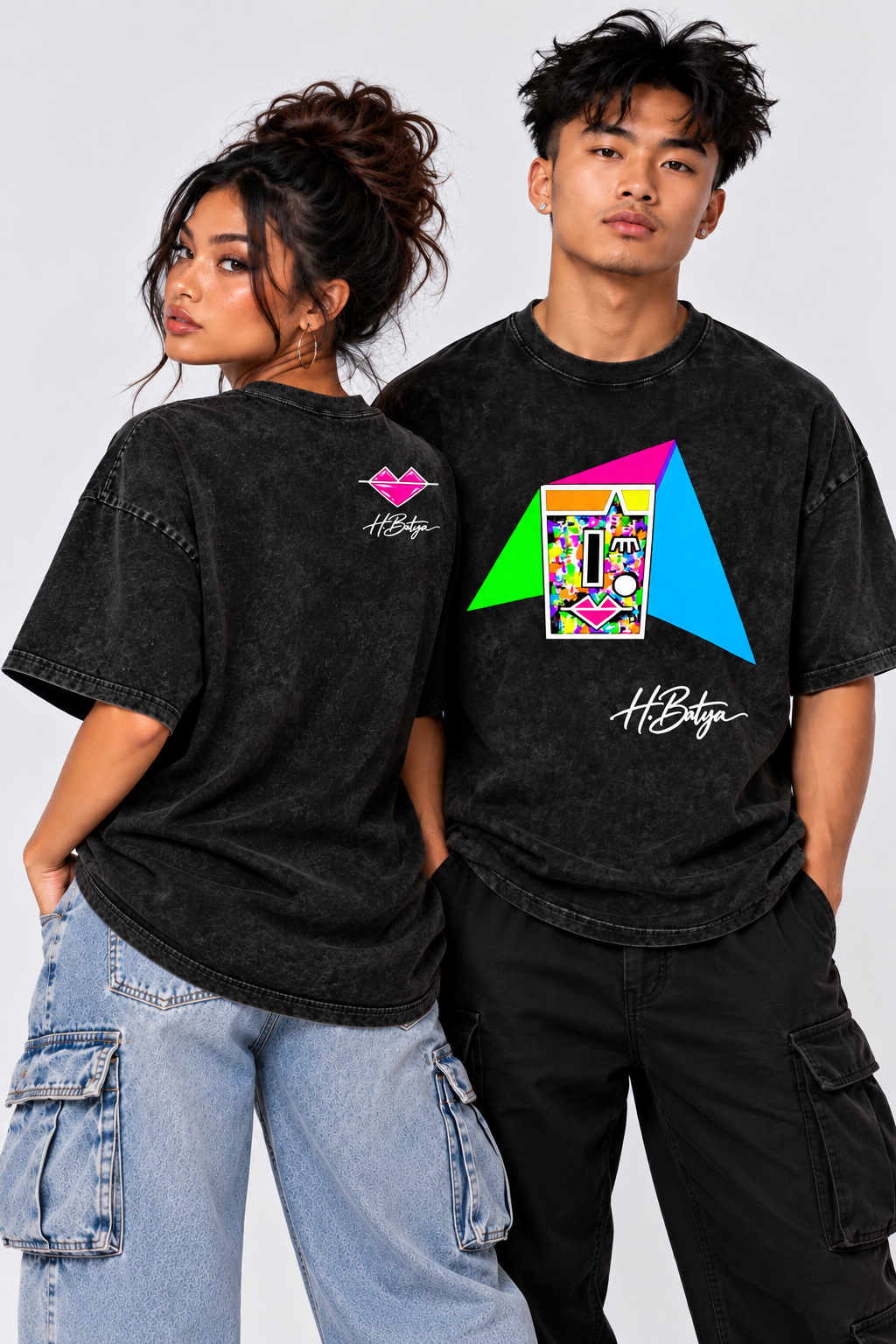 Neon Bob Abstract Expressions Snow Washed Oversized Tee- Original Art by Hadassah Batya