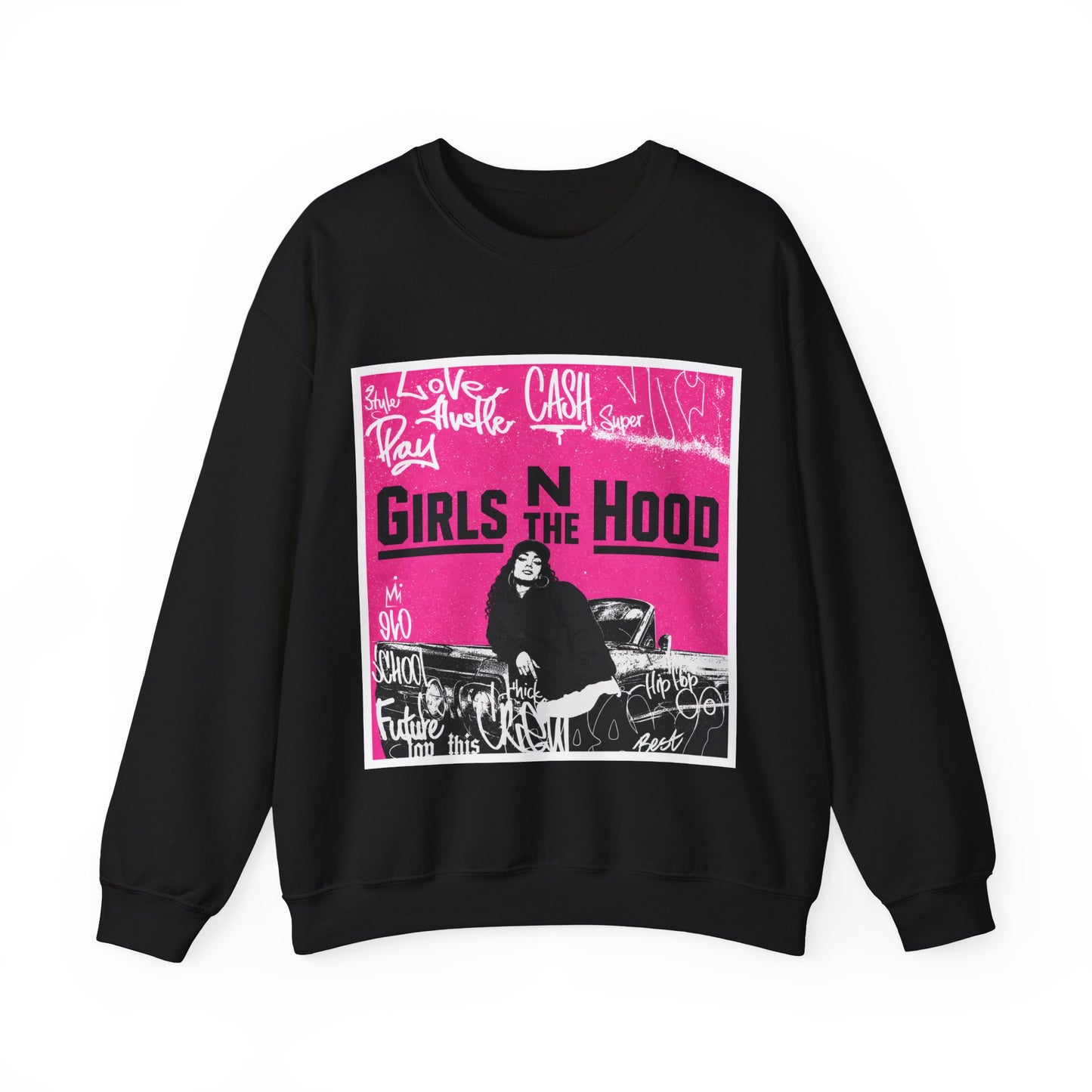 Girls N The Hood Graphic Crewneck – Retro Pink Streetwear Sweatshirt