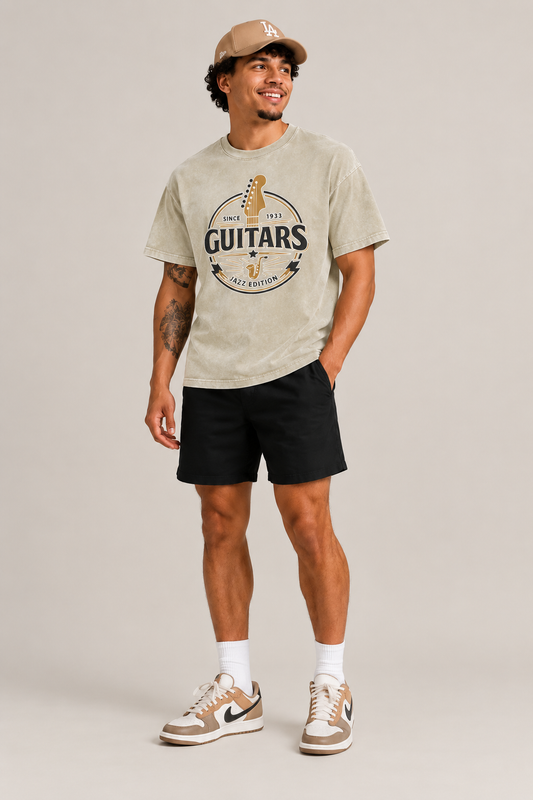 Tee,Tees,unisex,men,women,boys,girls,juniors,guitar,jazz,black,gold,khaki,white,1933