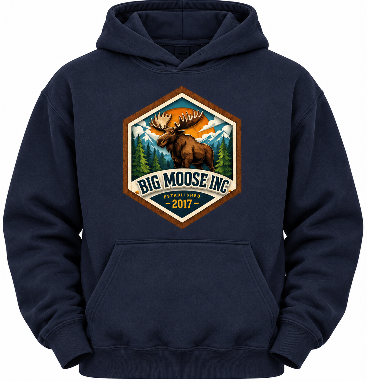 navy,blue,hoodie,hoodies,moose,orange,brown,sunset,mountains,outdoorsy,vinatge,streetwear,unisex,men,women,girls,boys,juniors,youth,camping