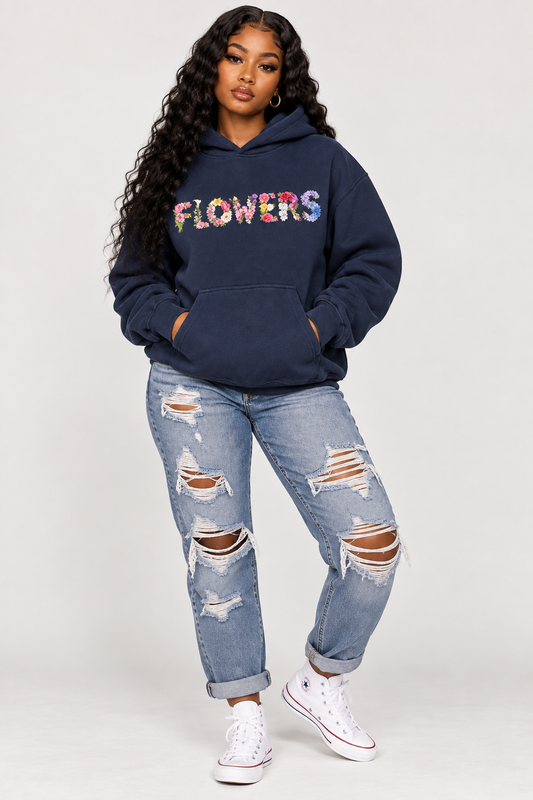 Navy,blue,flowers,flower,feminine,women,cozy,garden,Hoodie,hoodies,heavyweight,trendy,streetwear,country,minimalist