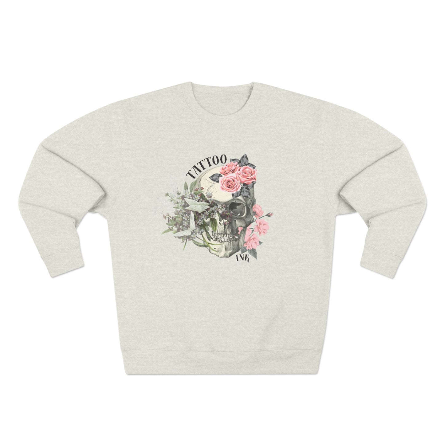 Floral Skull Tattoo Graphic Crewneck – Alt-Aesthetic Sweatshirt