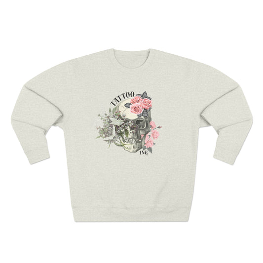 Floral Skull Tattoo Graphic Crewneck – Alt-Aesthetic Sweatshirt