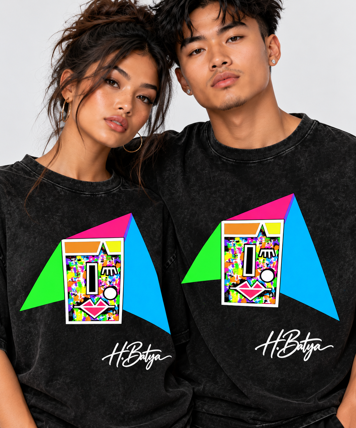 Neon Bob Abstract Expressions Snow Washed Oversized Tee- Original Art by Hadassah Batya