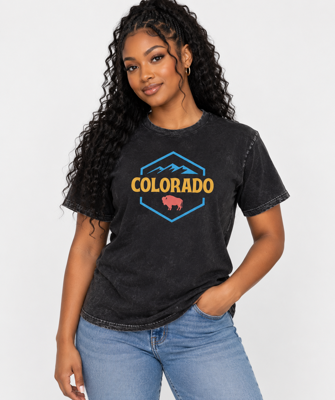 Black,blue,pink,yellow,Tee,Tees,unisex,colorado,bison,mountains,girls,boys,women,men,youth,juniors,outdoors,outdoorsy,salmon,retro,hiking