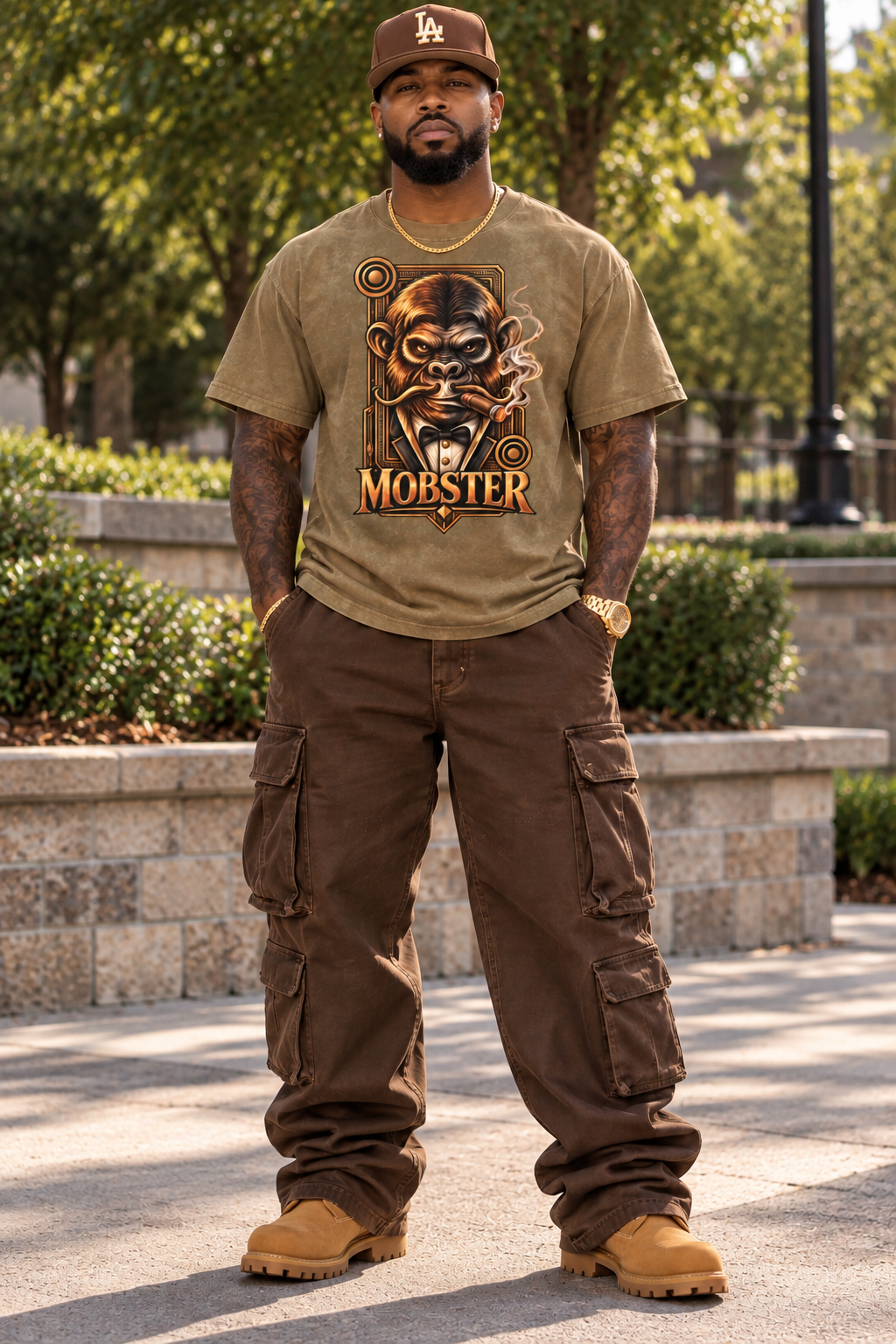 brown,unisex,Tees,Tee,black,orange,gold,yellow,mob,mobster,chimpanzee,cigar,men,women,vintage,gray,green