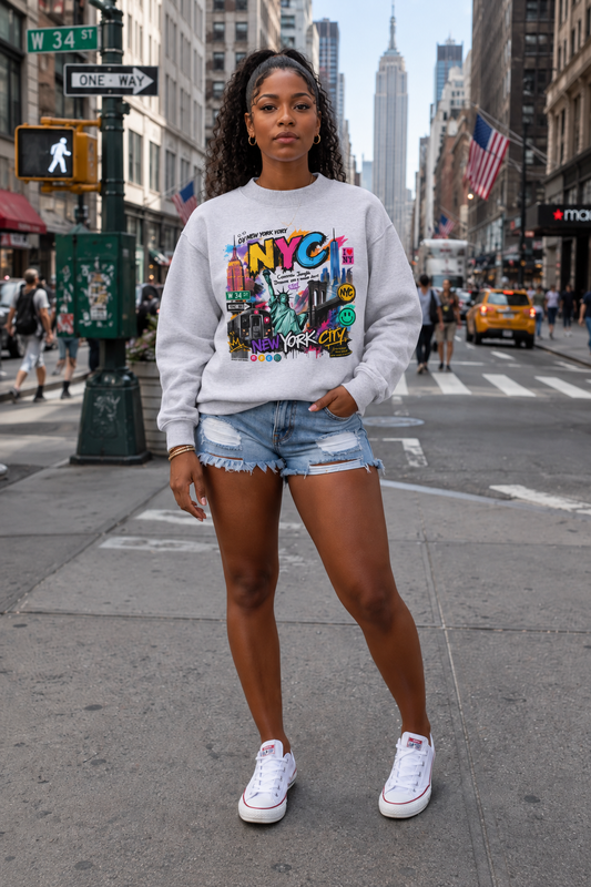 yellow,pink,blue,black,red,teal,aqua,purple,green,gray,colorful,nyc,unisex,sweatshirts,sweatshirt,buildings,statue,men,women,girls,boys