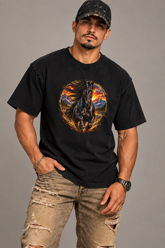 Black,frayed,vintage,retro,horse,mare,countryside,country,unisex,men,women,farm,animals,streetwear,distressed,tee,tees