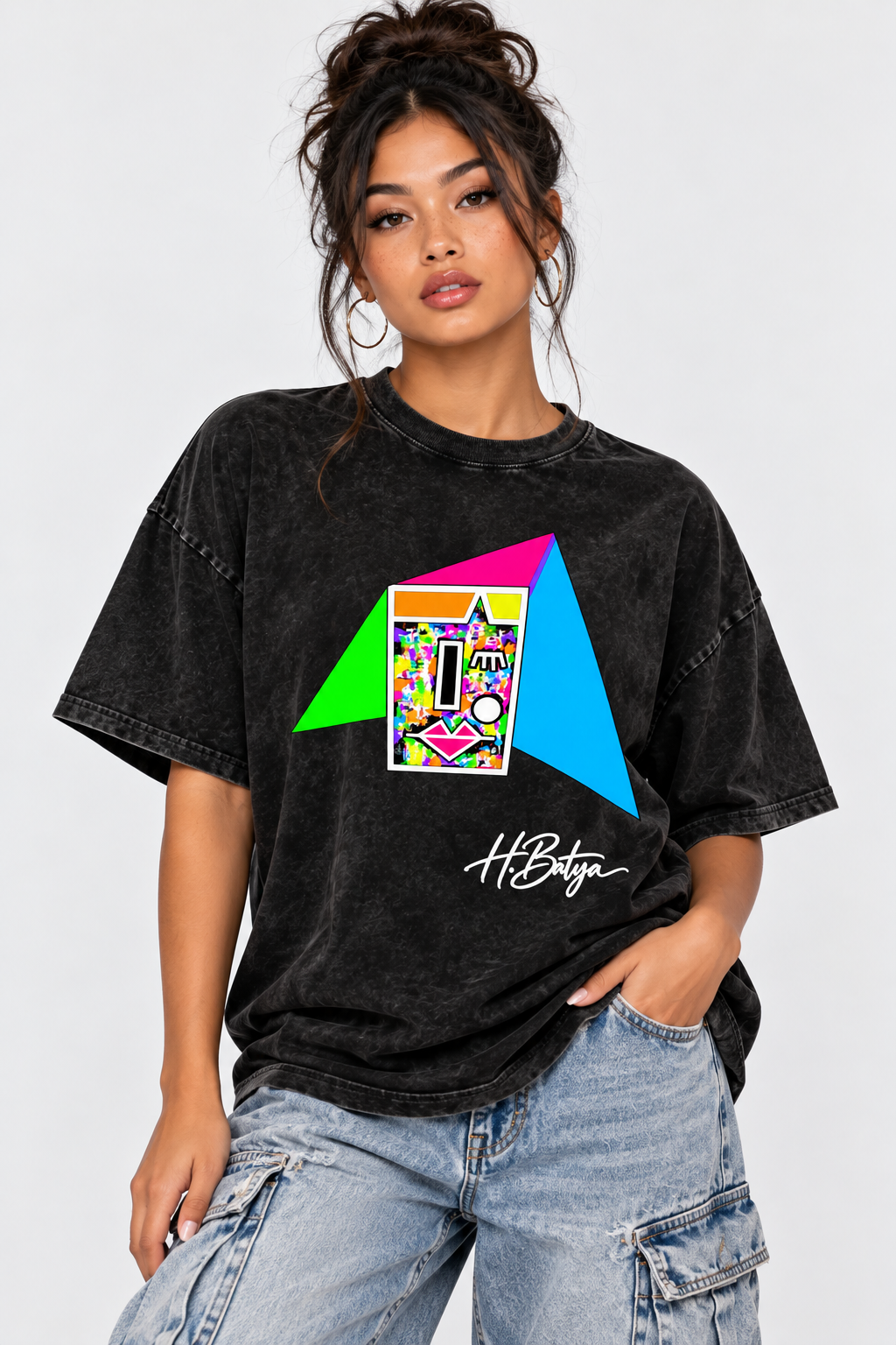 Neon Bob Abstract Expressions Snow Washed Oversized Tee- Original Art by Hadassah Batya