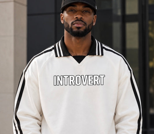 Introvert,Black,stripe,white,pullover,unisex,men,women,Varsity,relaxed,streetwear,Sweatshirt,sweatshirts,personality